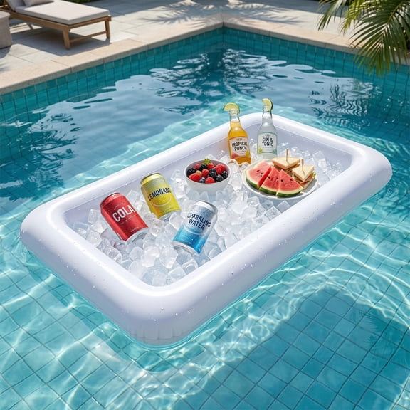 Inflatable Floating Cooler Pool Drink Holder for Pool Beach Outdoor Party Beverage Storage, White