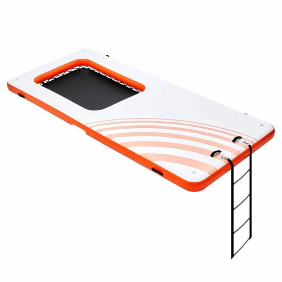 Inflatable Floating Dock 15x6.5FT, Water Trampoline Platform 4x6FT, Floating Mat with Ladder & Anchors for Pool, Lake, Beach, Water Relaxation