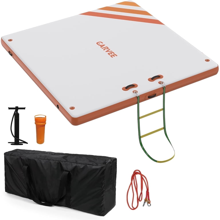 Expandable Floating Dock System - 6x5ft To 10x10ft Inflatable Water Platform With Pump & Ladder