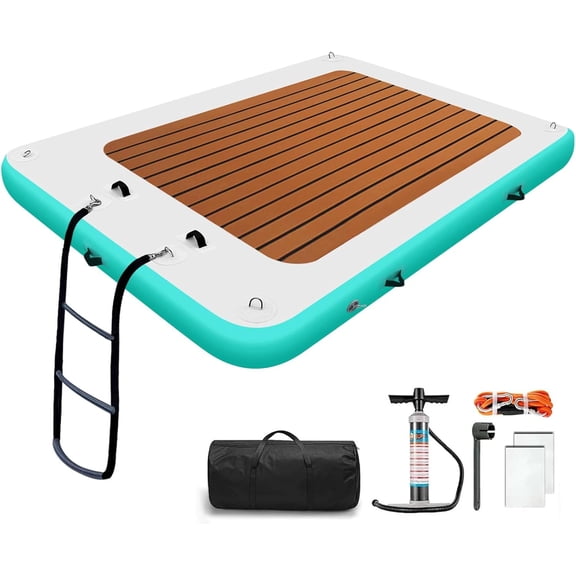 Inflatable Floating Dock, 6 Inch Thick Air Deck Water Platform, 6FT/8FT/10FT Non-Slip Surface Floating Island Raft, Portable Floating Mat for Pool, Lake, River, Beach, Ocean