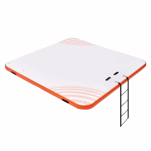 Inflatable Floating Dock 7x7FT, Water Floating Platform Mat with Ladder & Anchors