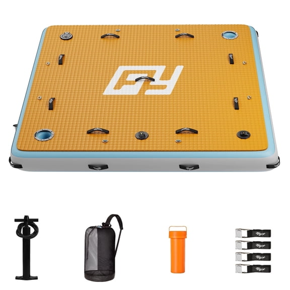 Inflatable Floating Dock | 7x7ft Inflatable Floating Island | Built-in Cup Holders & Action Camera Mounts | 12mm EVA Non-Slip Foam Deck | Inflatable Patio Dock for Lakes, Pools, Boats |