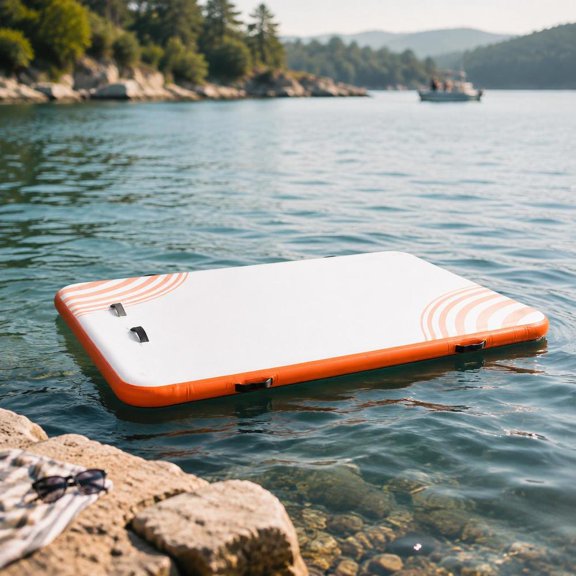 Inflatable Floating Dock, 8 X 5 Ft Non-Slip Water Platform with Detachable Ladder and Portable Carrying Bag