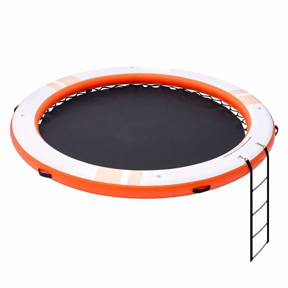Inflatable Floating Dock 8FT, Pool Float with 5FT Trampoline, Water Platform Mat, Non-Slip Design, Detachable Ladder & Anchors for Lake, River, Ocean