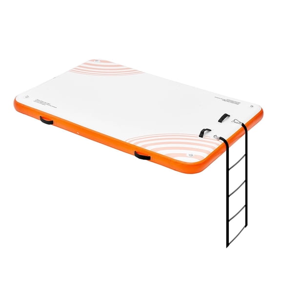 Inflatable Floating Dock 8x5FT, Water Platform with Ladder & Anchors, Non-Slip Floating Mat for Pool, Beach, Ocean - Portable Island Raft