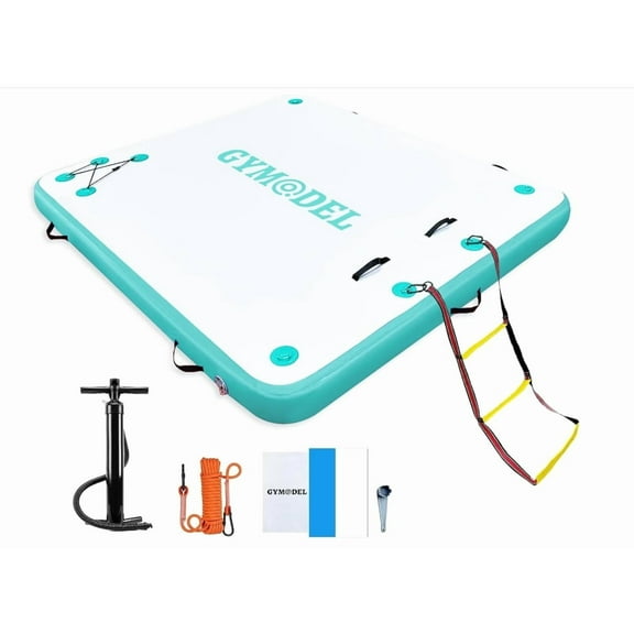 Inflatable Floating Dock Air Dock Platform,Non-Slip Inflatable Water Mat Floating Island Raft for Lake Pool Beach Ocean,EVA Mat with Manual Pump & Ladder, Interconnectable Floating Islands for 2-8 Peo