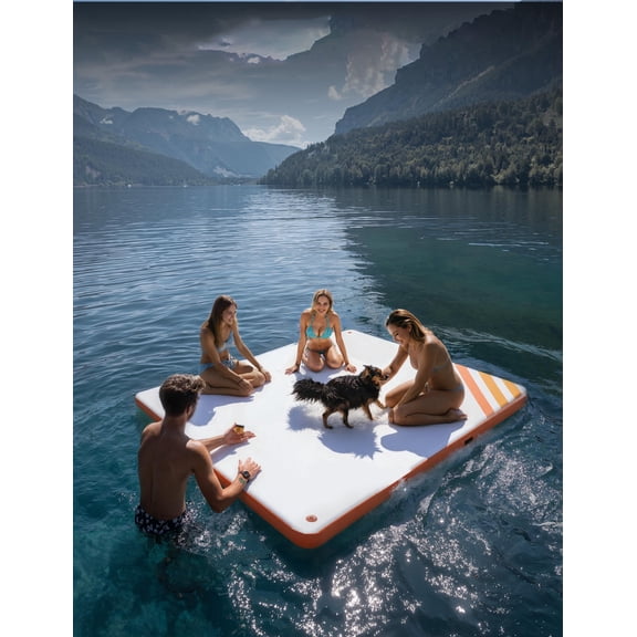 Inflatable Floating Dock with Ladder - 9.8'x6' Inflatable Floating Island Raft Heavy Duty Non-Slip Water Platform for Beach, Includes Pump & Carry Bag