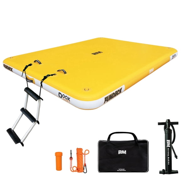 Inflatable Floating Dock, Non-Slip Swim Platform Raft for Lake Pool Beach Ocean, 8x6FT Yellow