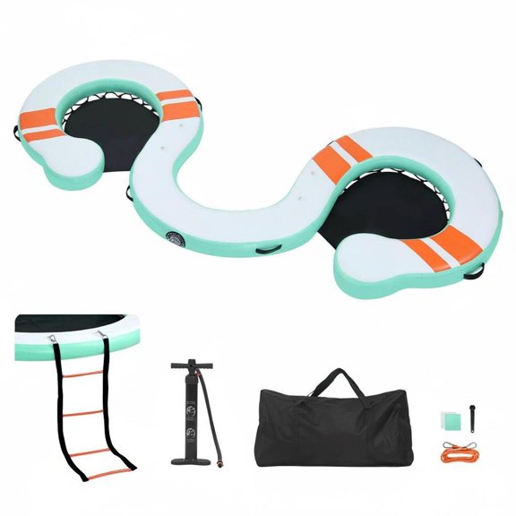 Inflatable Floating Dock Platform 15 X 6 Ft with Non-Slip Water Mat, Detachable Ladder, Carrying Bag