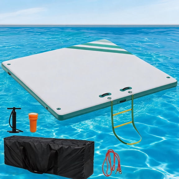 Inflatable Floating Dock Platform, Non-Slip PVC, with Handles