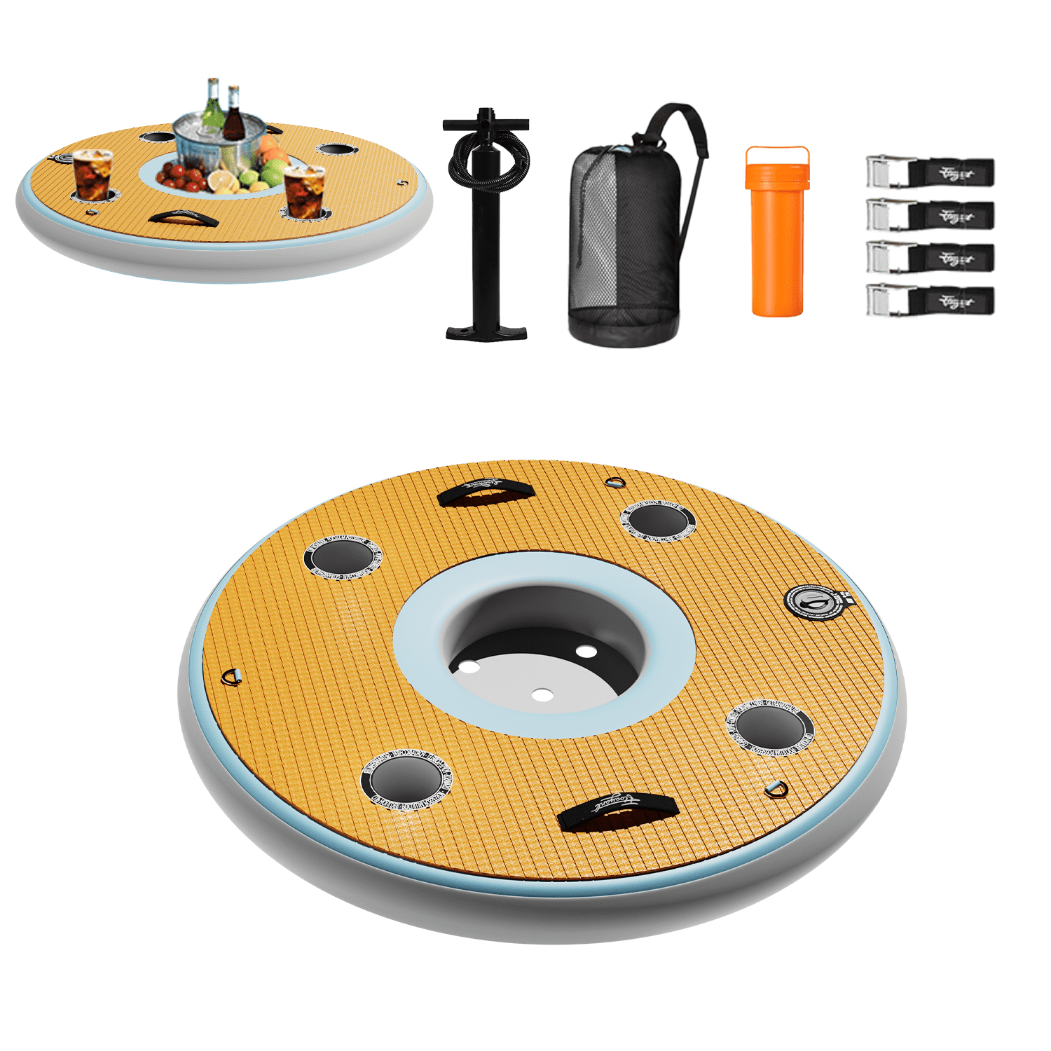 Inflatable Floating Dock, Portable Floating Party Raft, Water Drink Bar with Ice Bucket, 300LB Bearing Capacity, Drink Floats for Lakes, Pools, Boats