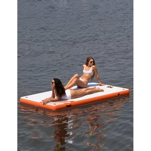 Inflatable Floating Dock with Ladder - 6x5ft Inflatable Floating Island Raft Heavy Duty Non-Slip Water Platform for Beach, Includes Pump & Carry Bag