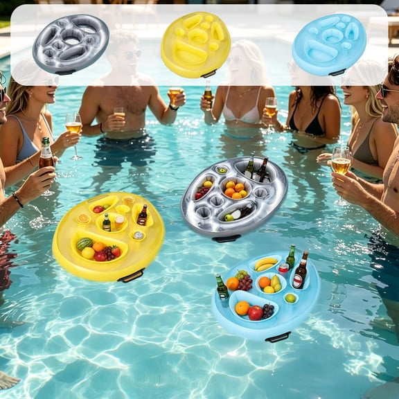 Inflatable Floating Drink Holder, Multi-Purpose Waterproof Beverage Tray, Lightweight Float Accessory, Perfect for Pool Beach BBQ Picnic Summer Party Use, Blue