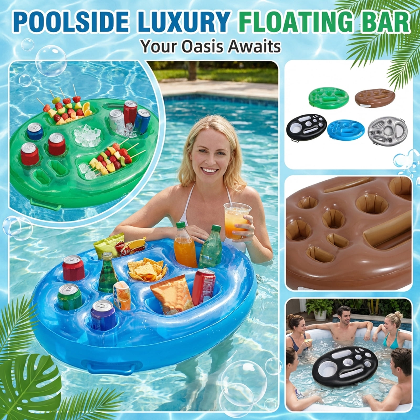 Inflatable Floating Drink Holder, Pool Float Bar Tray With Multi ...