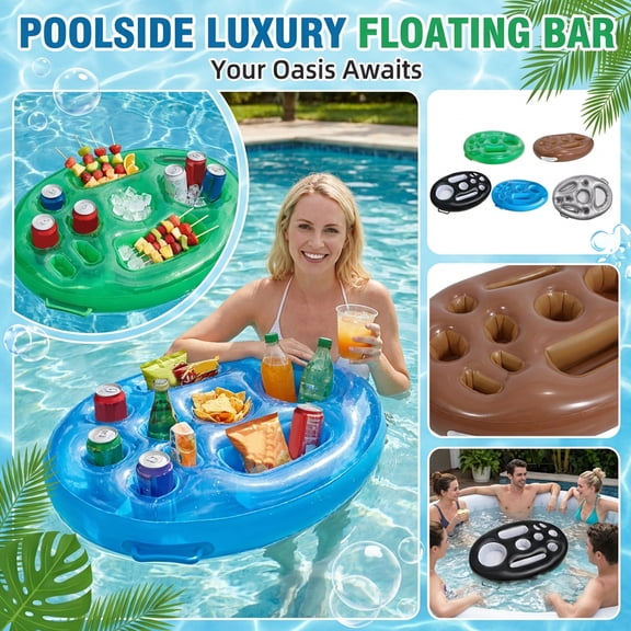 Inflatable Floating Drink Holder, Pool Float Bar Tray With Multi Compartments, Portable Swimming Pool Beverage & Snack Holder For Pool Party, Hot Tub,Water Fun