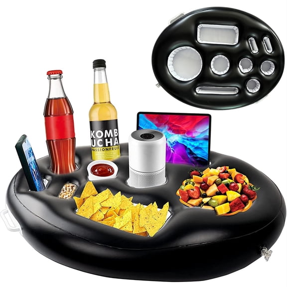 Inflatable Floating Drink Holder with Large Capacity Inflatable Drink Cooler Drink Float for Pools & Hot Tub (Black)