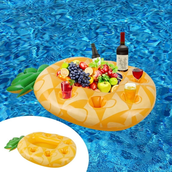 Inflatable Floating Food Drink Tray | Floating Cup Holder Pallet for Pool Hot Tub Beach | PVC Snack Bar Table | Holds Drinks Snacks Phone | 33.5"x20.8"x4.7" | Portable Durable Yellow