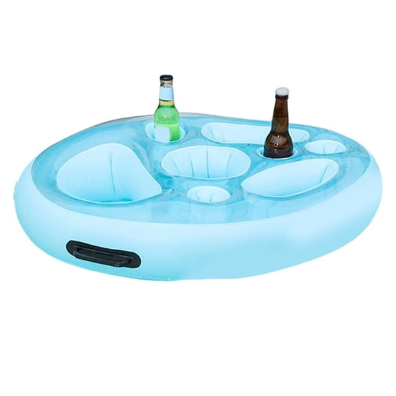 Inflatable Floating Ice Bar with 9 Compartments, Heavy-Duty PVC Pool Drink Holder for Parties, Beach & Summer Gatherings, Includes Carry Handles(Blue)