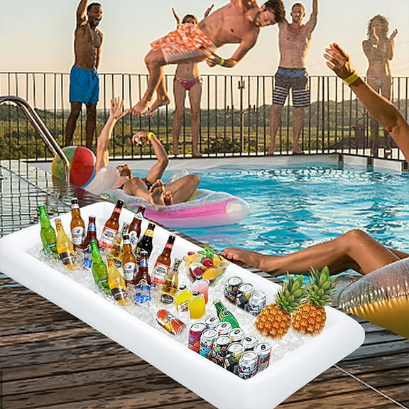 Inflatable Floating Ice Tray for Pool, Summer Party Ice Bar with Cooler Design, Inflatable Drink Tray for Keeping Food & Beverages Chilled, Pool Party Accessories for Swimming Pool  Blue