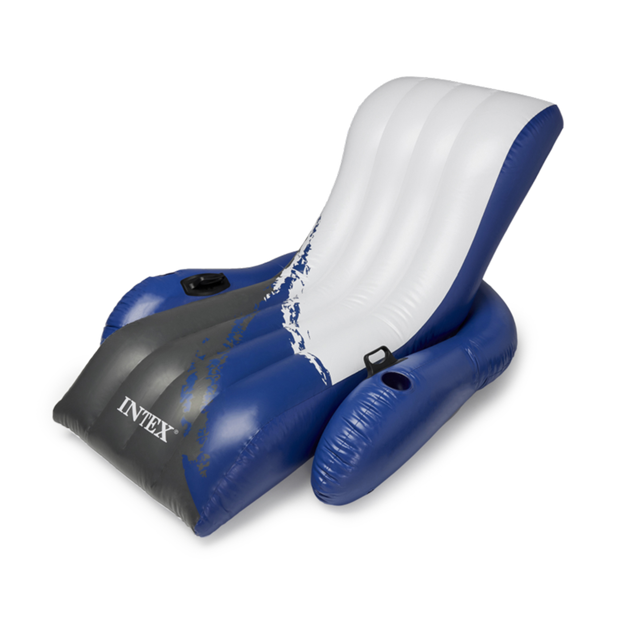 Inflatable Floating Lounge Pool Recliner Chair W/ Cup Holders, Blue/Black/White, Adult - image 1 of 9