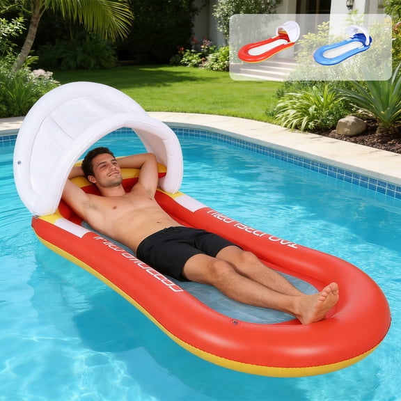 Inflatable Floating Raft, Foldable Mesh Pool Float with Sun Shade Canopy for Swimming Pool, Beach, Lake and Summer Water Relaxation Activities, AKLJWH