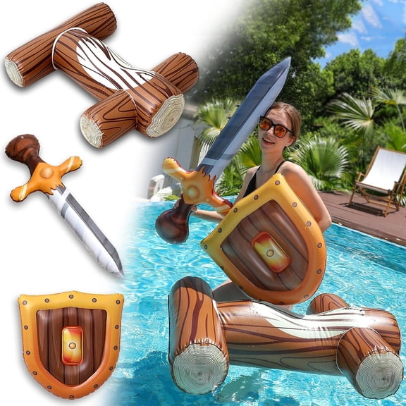 Inflatable Floating Row Toys for Adult, Log Rafts to Float Toys (with Inflatable Sabers and Shields), Funny Pool Toys for Summer Beach, Pool Party, Water Games
