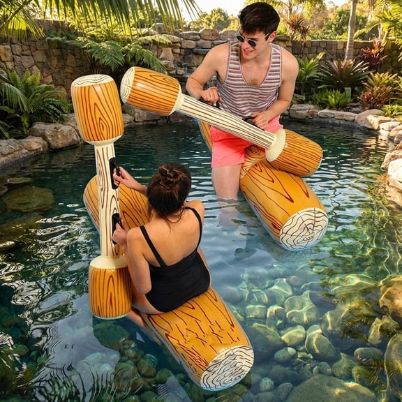 Inflatable Floating Water Toys Aerated Battle Logs, Floating Bed Pool Lounger Giant Floats Ride Boat Raft for Pool Party Beach Swimming Pool