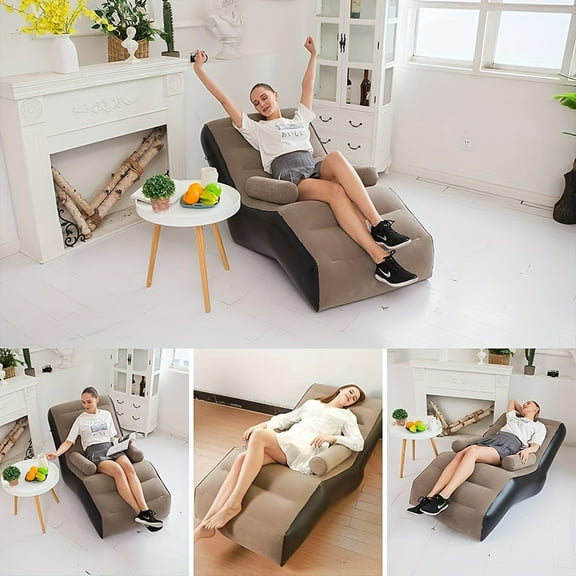 Inflatable Flocking Portable Air Sofa - S-Shaped Lounger for Home, Office, Travel & Camping