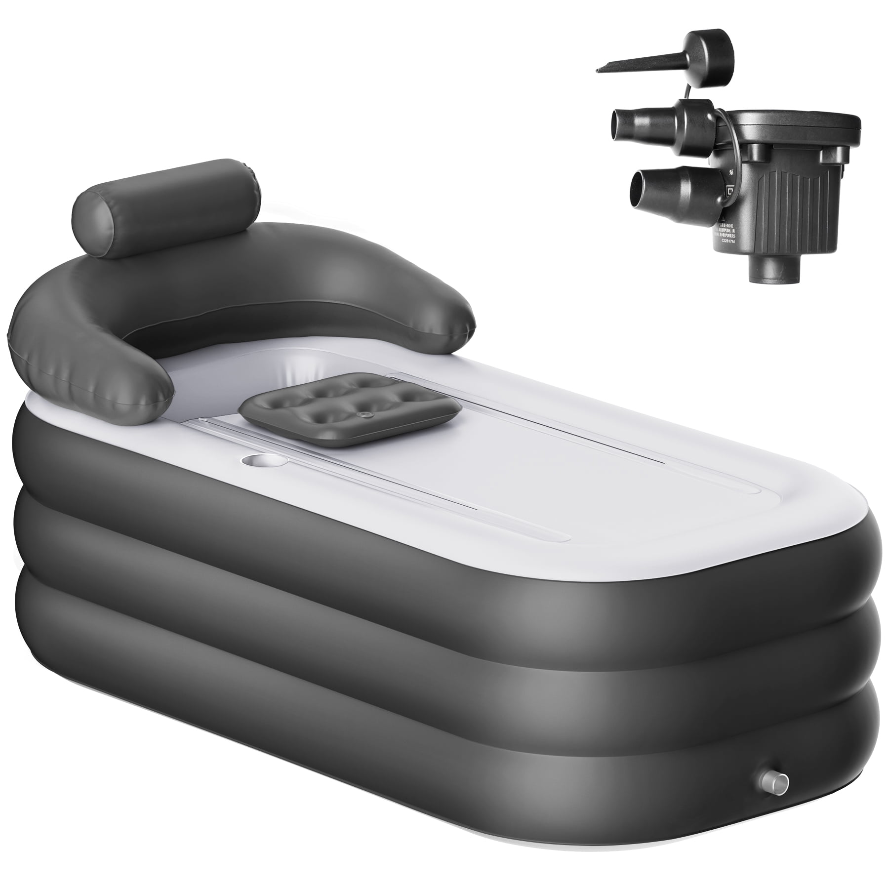 Inflatable Folding Bathtub for Adults, 5'3" Collapsible Ice Bath Tub for Athletes, Portable Foldable Hot Tub with Electric Air Pump, SPA Freestanding Soaking Barrel for Indoor or Outdoor, Black