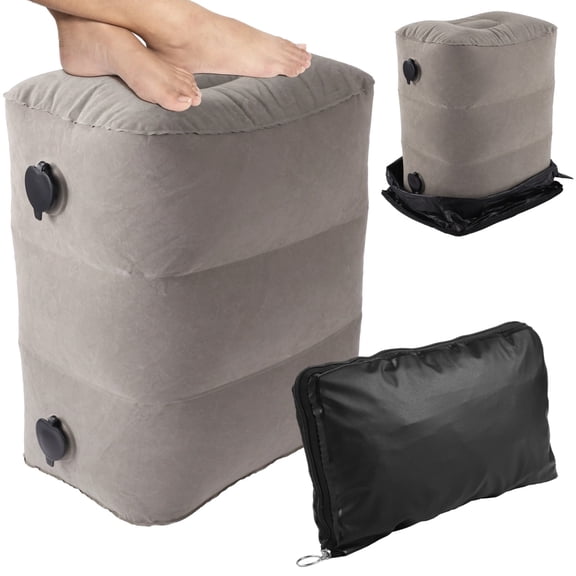 Inflatable Travel Foot Rest Pillow, PVC Adjustable Heights Travel Leg Rest with Flocking Surface, Portable Footrest for Car Train Airplane