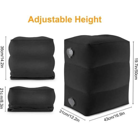 Inflatable Foot Rest Pillow, Airplane Travel Bed for Toddler, Car Seat Foot Rest for Kids, Adjustable Height Leg Rest Pillow for Airplane, Home, Office(Black, 2 Pack)