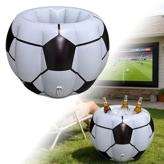 Inflatable Football-Shaped Ice Bucket, Reusable PVC, Portable Drink Chiller for Beach, Pool, Birthday, Size 52cm, Easy to Inflate and Clean, Great for Sports Events and Parties.
