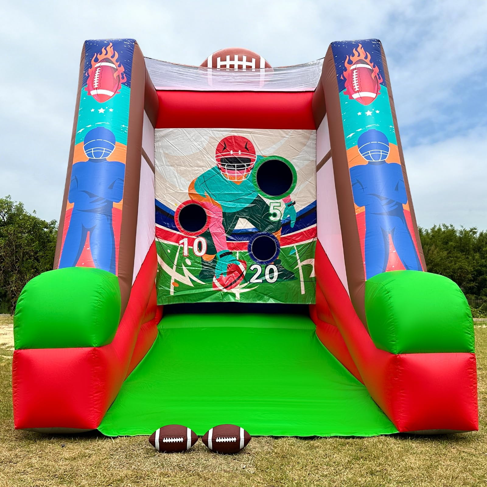 Inflatable Football Toss Game, Commercial Grade PVC Football Target Toss with Air Blower, 3-Target Scoring Inflatable Carnival Game for Outdoor Fun, Home & Rental Use