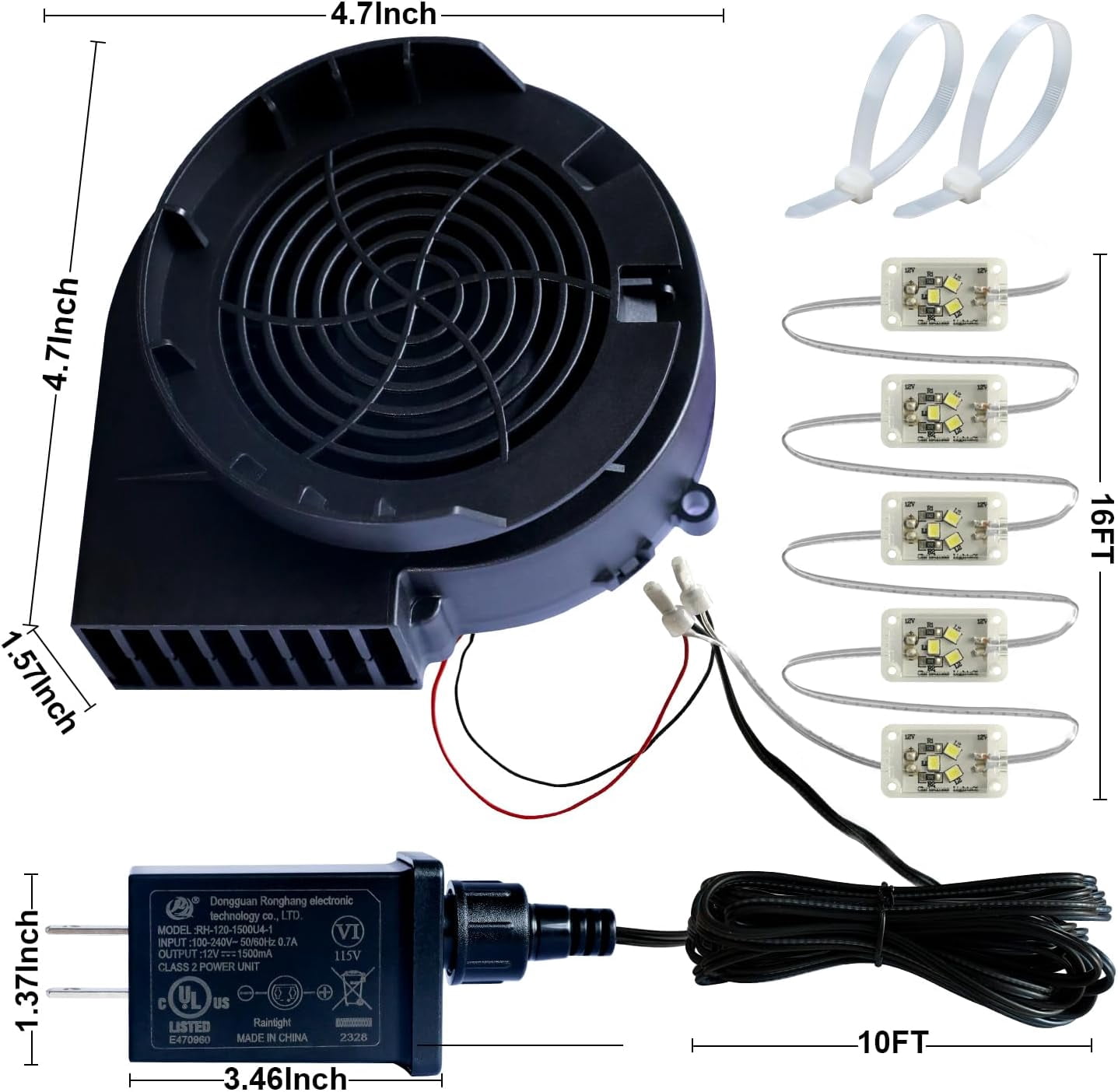 Inflatable Fun Blower 1.25A with 12V/1.5A adpter and 5pcs LED Lights ...