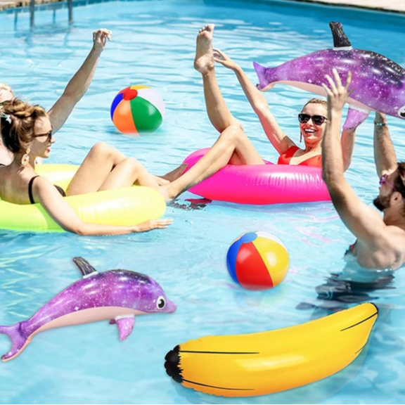 Inflatable Galaxy Dolphin Pool Float - Night Sky Blow Up Decorations, Bedroom or Class Room Decor - Swimming Pool Floats, Water Tool - Sea Floaties Purple, 31"