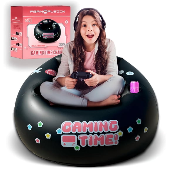 Inflatable Gaming Chair for Kids & Teens with Cup Holders and Side Pocket - This Air Gaming Bean Bag Chairs for kids is The Perfect Furniture for Gamer Room Decor - Perfect Gaming Stuff for boys 4-12