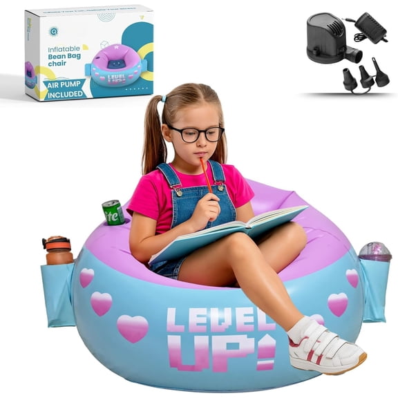 Inflatable Gaming Chair for - Supports Up to 300 lbs, Includes Air Pump, Cup Holder, 2 Pockets - Durable Gaming Bean Bag Seat, Comfy Bean Bag Chair & Top Bean Bag Chairs for