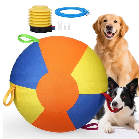 Inflatable Giant Herding Ball for Dogs with Handle Cover and Pump, Durable Tear-Resistant Dog Exercise Ball 10in, Interactive Dog Toy for Large Breeds Training Play