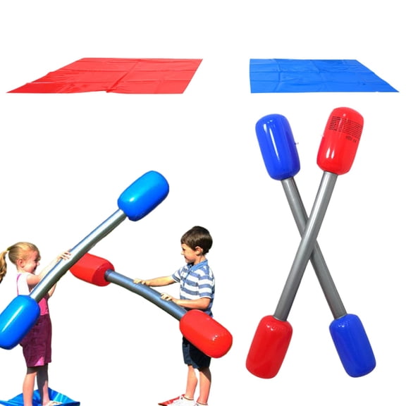 Inflatable Gladiator Jousting Yard Game, Inflatable Gladiator Battle Games Set with Soft Pugil Sticks & Mat, Interactive Outdoor Batons Game, Easy Setup Beach, Backyard & Lawn Entertainment