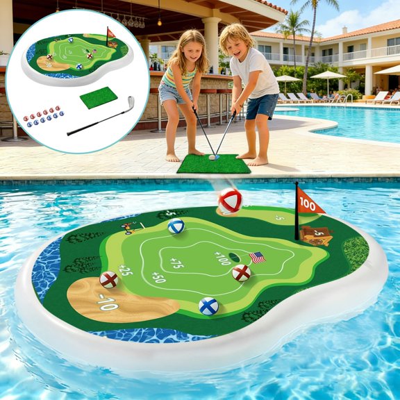 Inflatable Golf Pool Toys, Fun Swimming Pool Game, Floating Water Chipping Green Balls, Yard Summer Party Birthday Gift Adults Family