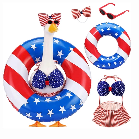 Inflatable Goose Pool Float Set with Swim Ring Skirt Top Bow Sunglasses for Outdoor Water Activities Holiday Events Decoration