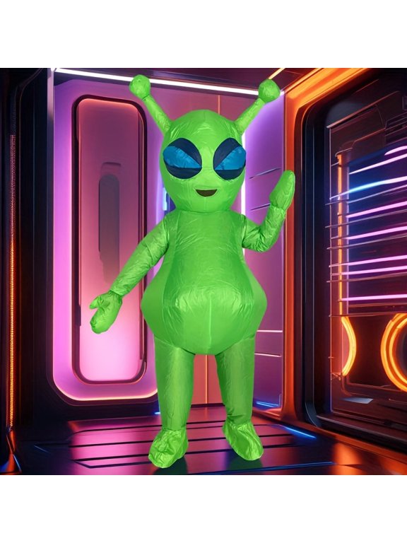 Inflatable Green Alien Costume - Cute Extraterrestrial Outfit For Halloween & Space Parties,Height 4'11"-6'3",Alien