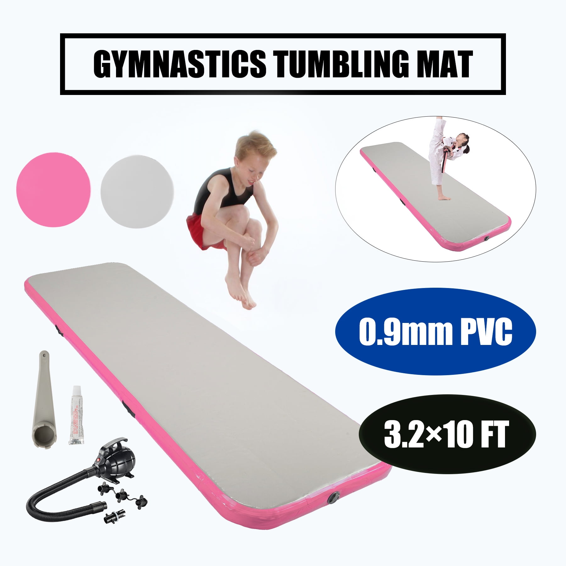 Inflatable Gym Air Track Gymnastics Tumbling Mat for Exercise Sea Foam Pink Walmart