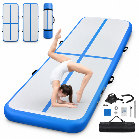 Inflatable Gymnastics Air Mat Blue 10ft*3.3ft*4in(3*1*0.1m) Tumbling Track with Pump