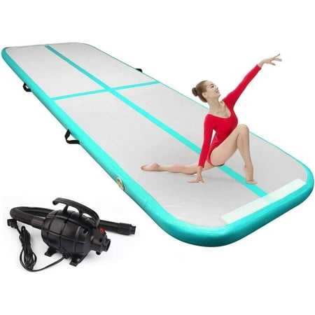 Inflatable Gymnastics Mat, 4 inches Thickness Length Between 6ft to 39ft Air Gymnastics Track Mat, Gym Mats with Electric Air Pump for Training/Cheerleading/Training,Green