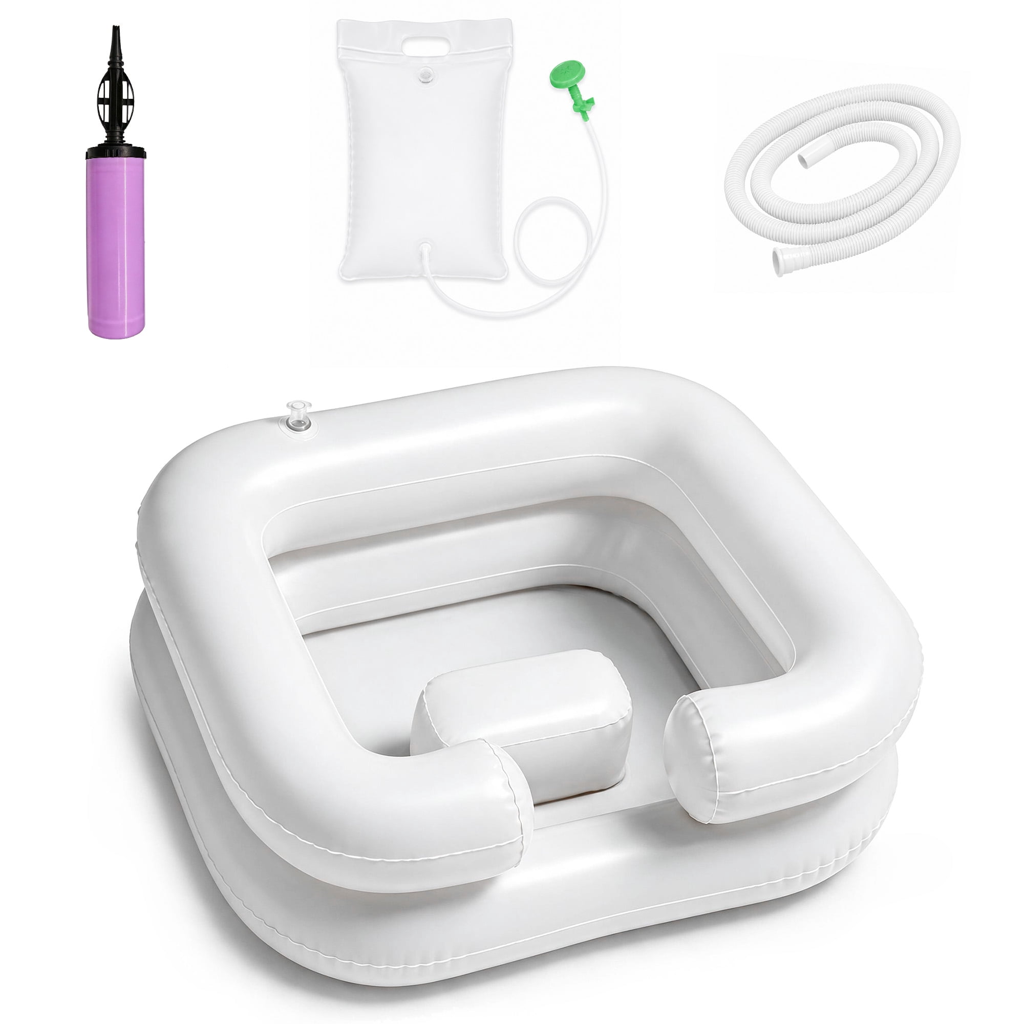 Inflatable Shampoo Basin, Bed Side Hair Washing Basin Kit with Water Bag, Air Pump & Drainage Tube, Portable Inflatable Hair Wash Tub for Elderly, Disabled, Pregnant Women