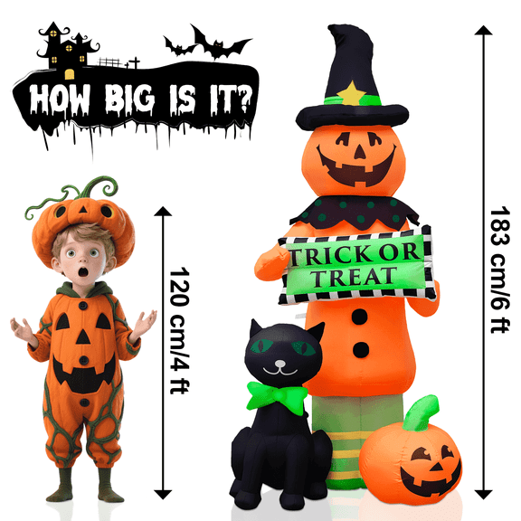 OZMI 6 FT Halloween Inflatable High Pumpkin Patch Decorations Inflatables with Build-in LEDs,Halloween Decor Outdoor Blow Up Yard Decorations
