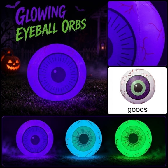 Inflatable Halloween Decorations Outdoor, Creepy 12 Inch Light Up Inflatable Eyeball Ball, Spooky Halloween Yard Decorations for Lawn Garden Graveyard, Fun Halloween House Decor,