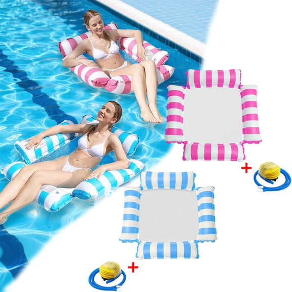 Inflatable Hammock Pool Floating Chair, 2 Pack Water Hammock Float Recliner with Mesh Seat, Pool & Beach Lounger for Summer Relaxation
