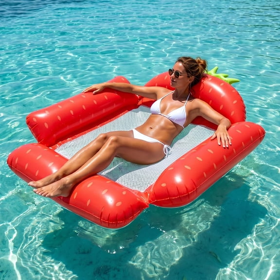 Inflatable Hammock Pool Floating Chair, Inflatable Pool Hammock Float with Cooling Mesh Seat, Inflatable Pool Floats Portable Foldable Water Chair